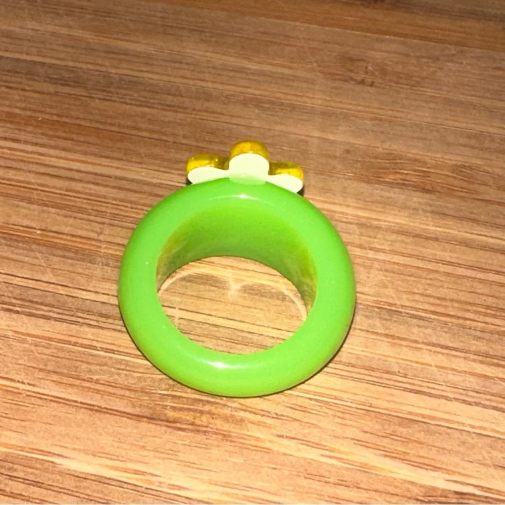 ASOS DESIGN Yellow + Green Flower Ring